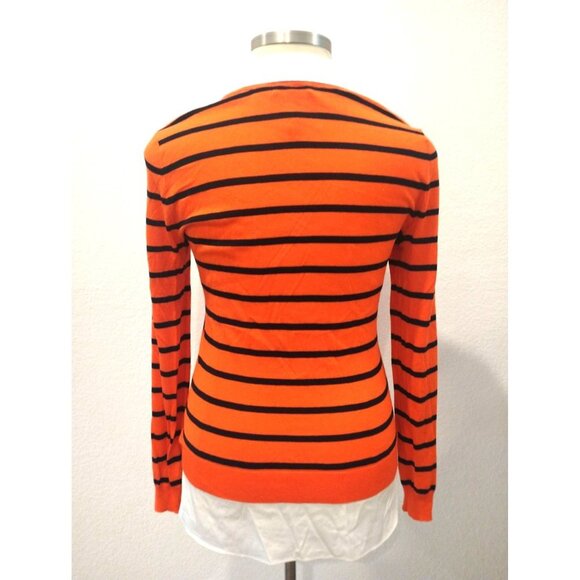 NWT Lauren Ralph Lauren Orange Striped Long Sleeve Built in Collar Shirt Sweater - Picture 3 of 10
